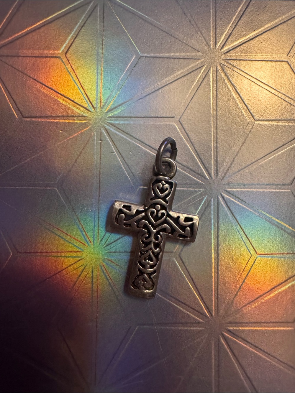Sterling Silver 25x15mm Cut Out Cross with Hearts Charm